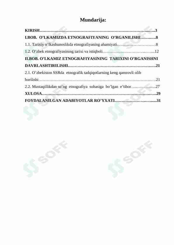 O'LKAMIZ ETNOGRAFIYASINING TARIXINI O'RGANISHNI DAVRLASHTIRILISHI