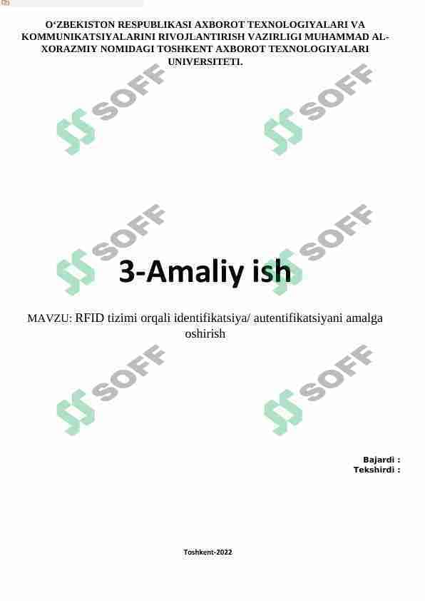 RFID tizimi orqali identifikatsiya autentifikatsiyani amalga oshirish