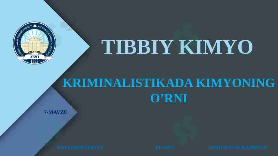 KRIMINALISTIKADA KIMYONING O’RNI