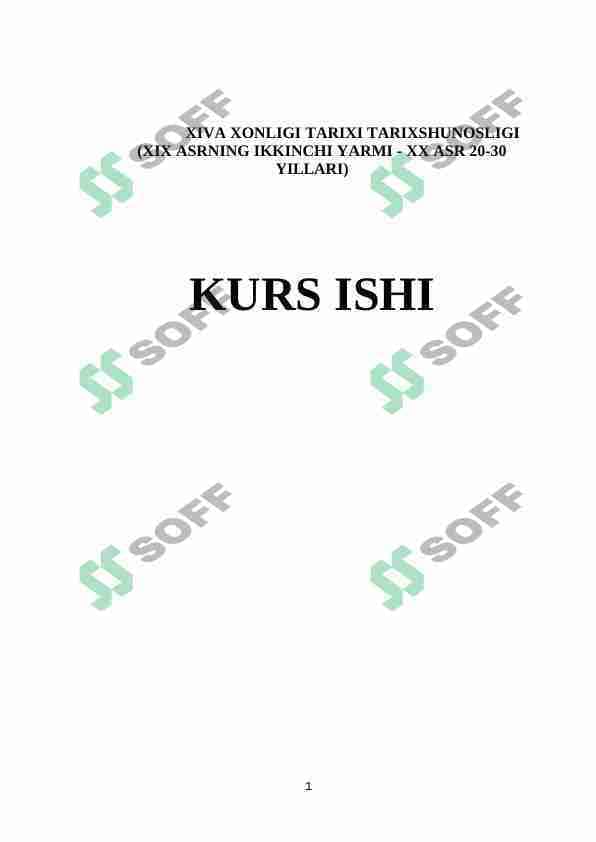 XIVA XONLIGI TARIXI TARIXSHUNOSLIGI (XIX ASRNING IKKINCHI YARMI - XX ASR 20-30 YILLARI)
