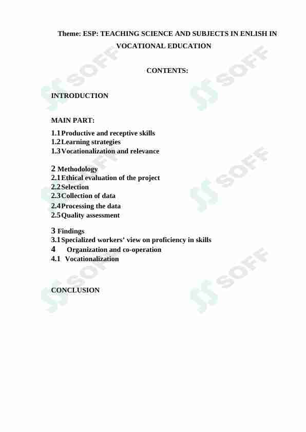 ESP: TEACHING SCIENCE AND SUBJECTS IN ENLISH IN VOCATIONAL EDUCATION