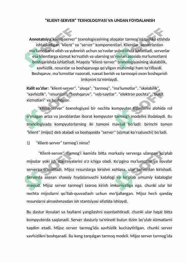 “KLIENT-SERVER” TEXNOLOGIYASI VA UNDAN FOYDALANISH