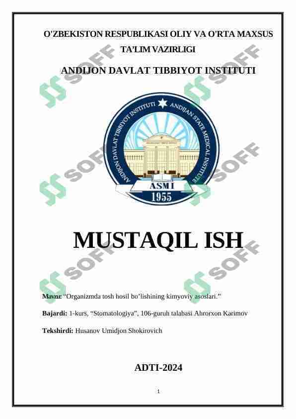 Organizmda tosh hosil bo’lishining kimyoviy asoslari