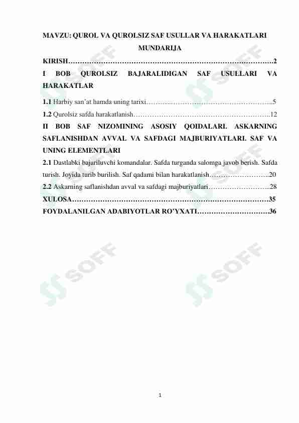 QUROL VA QUROLSIZ SAF USULLAR VA HARAKATLARI