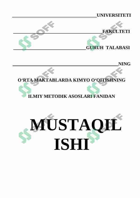 KIMYO FANI O'QITISH METODIKASI