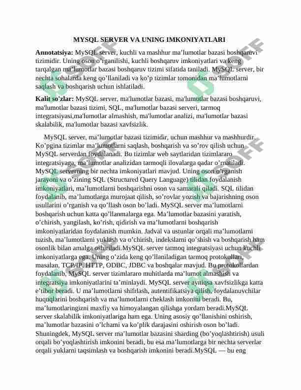 MYSQL SERVER VA UNING IMKONIYATLARI