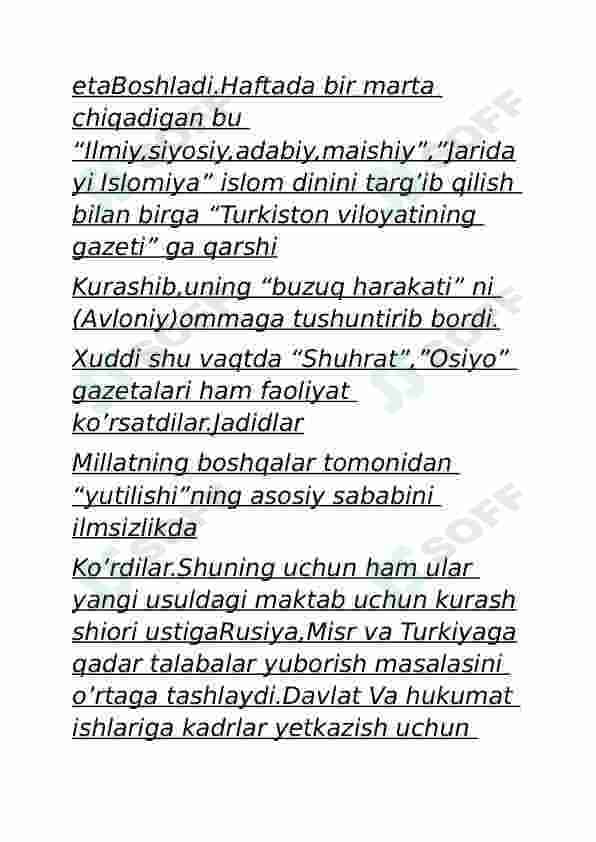 XX asr boshlarida Turkiston milliy matbuoti