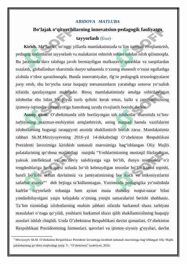 Bo‘lajak o‘qituvchilarning innovatsion-pedagogik faoliyatga tayyorlash