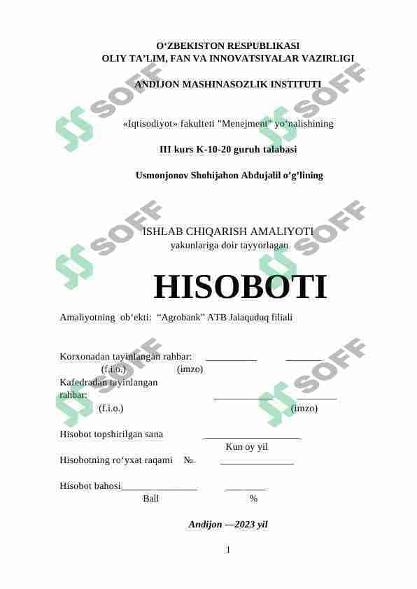 Amaliyot hisoboti Agrobank