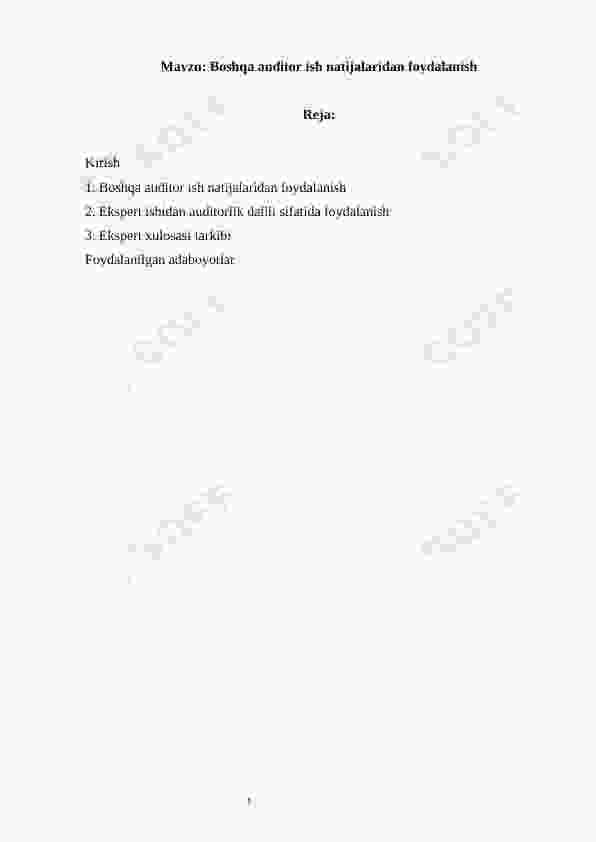 Boshqa auditor ish natijalaridan foydalanish