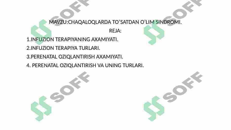 CHAQALOQLARDA TO’SATDAN O’LIM SINDROMI
