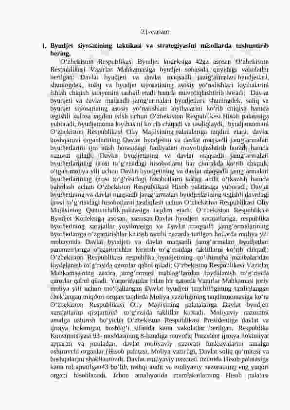 Davlat moliyasi fanidan savolga javoblar