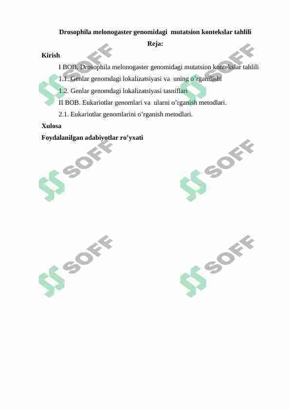 Drosophila melonogaster genomidagi mutatsion kontekslar tahlili