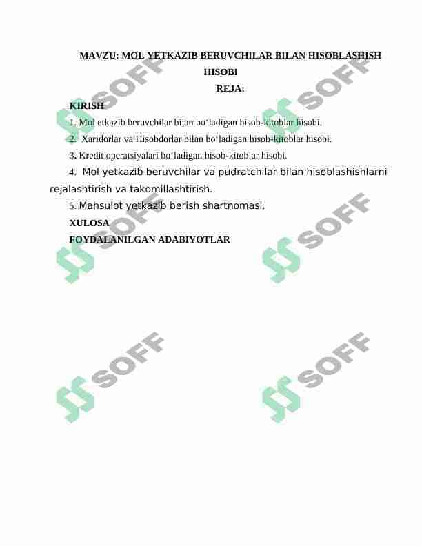 MOL YETKAZIB BERUVCHILAR BILAN HISOBLASHISH HISOBI