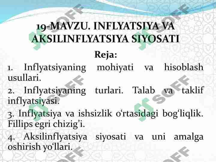 Inflyatsiya va Aksilinflyatsiya siyosati mavzusida taqdimot