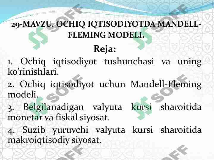 OCHIQ IQTISODIYOTDA MANDELL-FLEMING MODELI