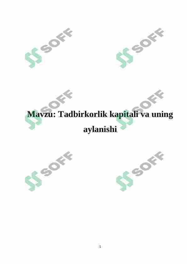 Tadbirkorlik kapitali va uning aylanishi