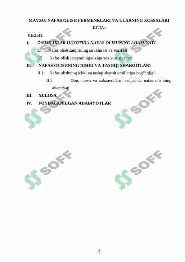 NAFAS OLISH FERMENRLARI VA ULARNING XOSSALARI