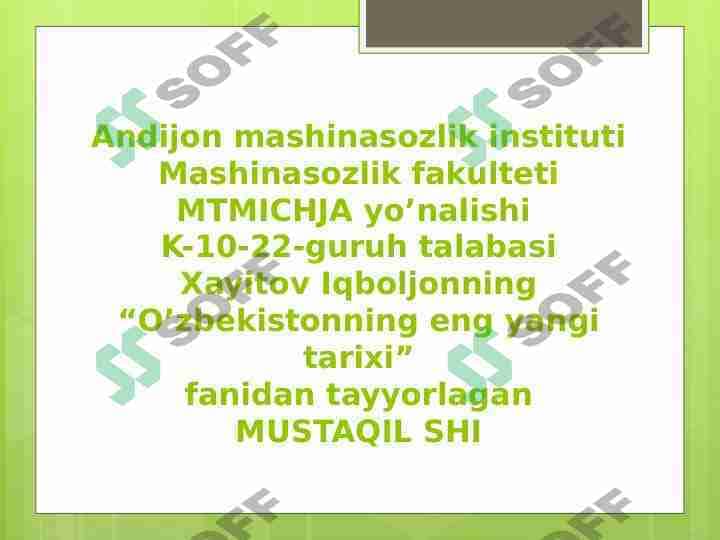 O‘zbekistonda mashinasozlik sanoatini rivojlanish tarixi