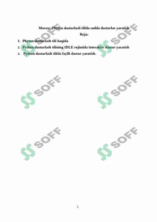 phyton dasturlash tilida sodda dasturlar yaratish