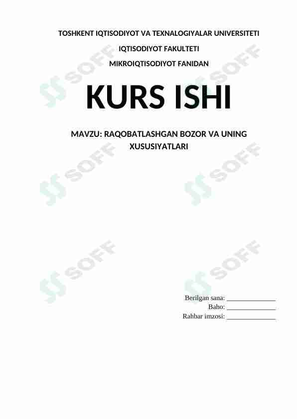 RAQOBATLASHGAN BOZOR VA UNING XUSUSIYATLARI