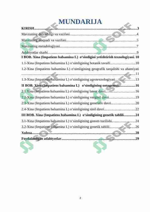 Xina (impatiens balsamina l) oʻsimligining ontogenezi va genetik tahlili