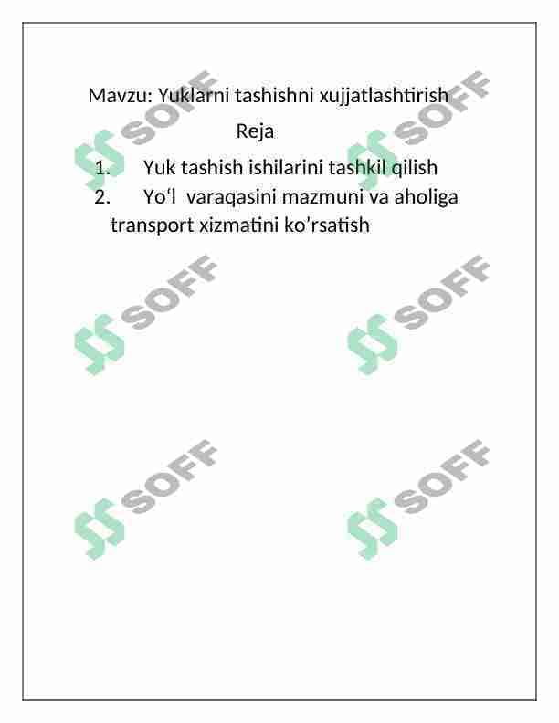 Yuklarni tashishni xujjatlashtirish