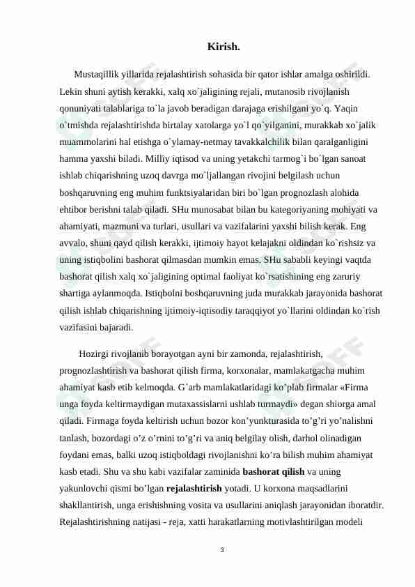 Industrial iqtisodiyot. Rejalashtirish va bashorat qilishning ahamiyati