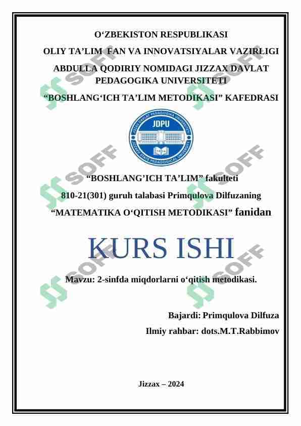 2-sinfda miqdorlarni o‘qitish metodikasi.