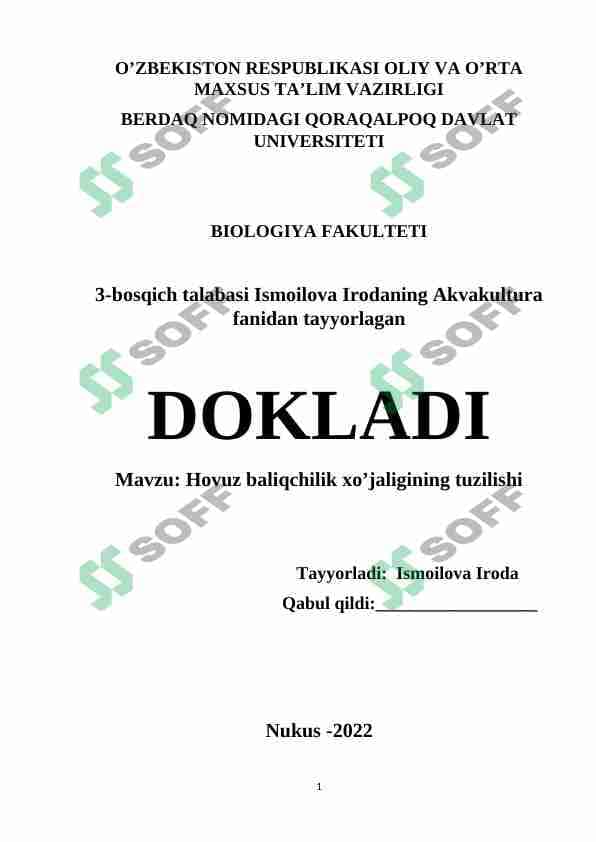 Hovuz baliqchilik xo’jaligining tuzilishi