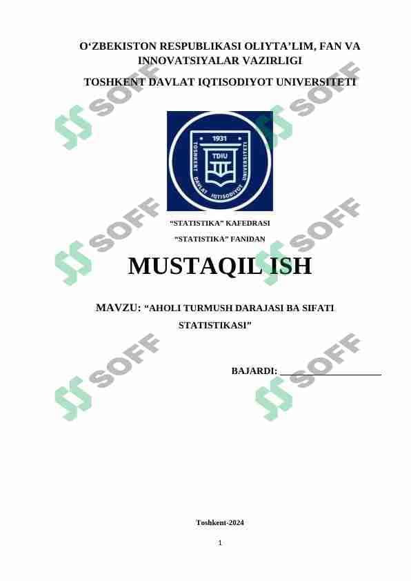 Aholi turmush darajasi ва sifati statistikasi