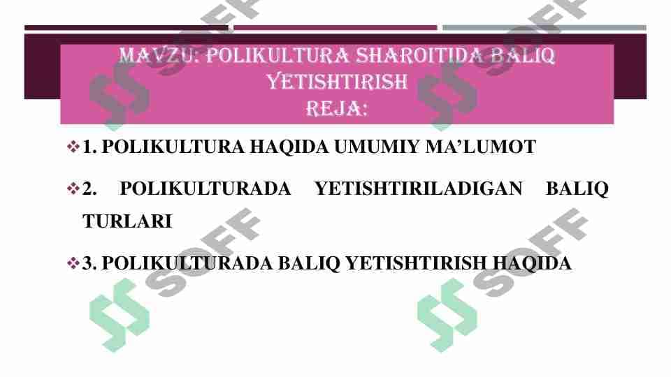 POLIKULTURA SHAROITIDA BALIQ YETISHTIRISH