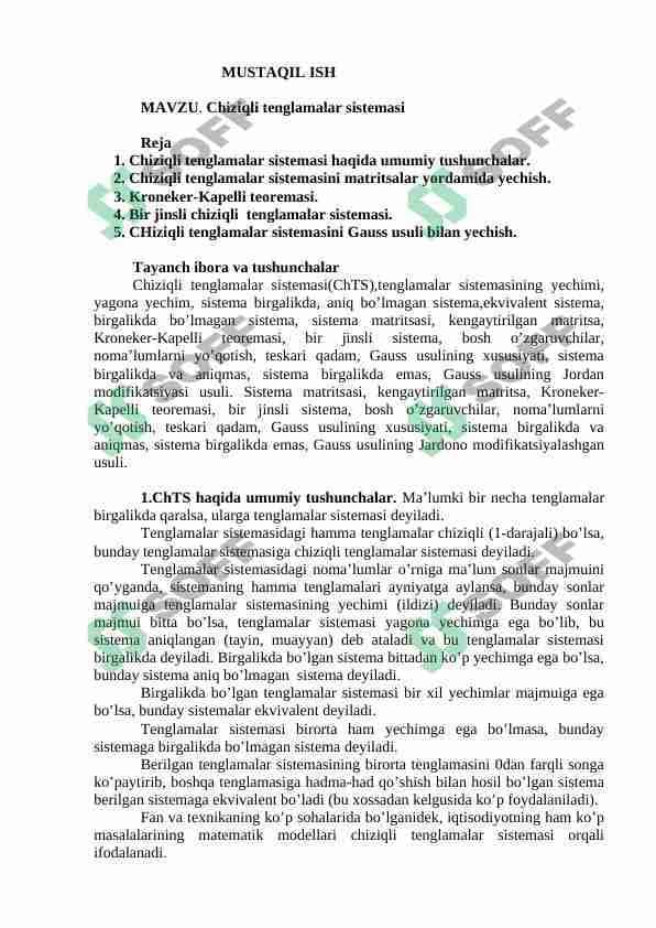 Chiziqli tenglamalar sistemasi