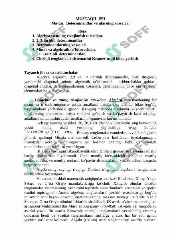 Determinantlar va ularning xossalari