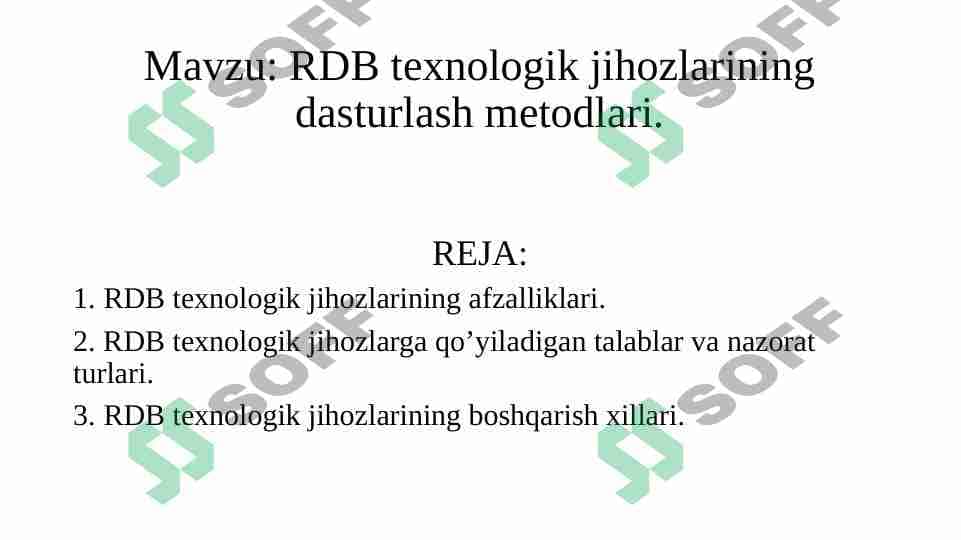 RDB texnologik jihozlarining dasturlash metodlari