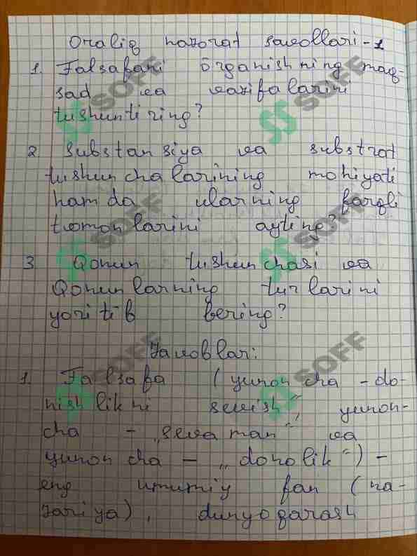 Falsafadan savollarga javoblar.