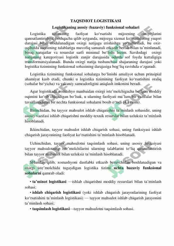 TAQSIMOT LOGISTIKASI. Logistikaning sohalari