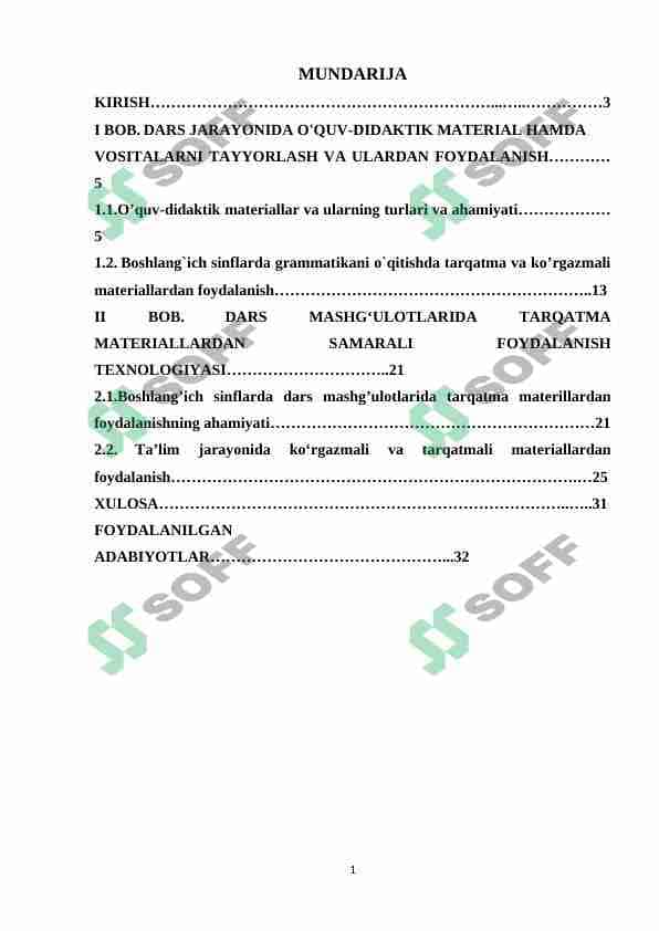 Boshlang’ich ta’limda tarqatma materiallardan foydalanish