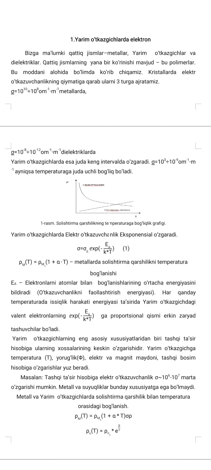 Yarim o’tkazgichlarda elektron va kovaklar statistikasi asoslari