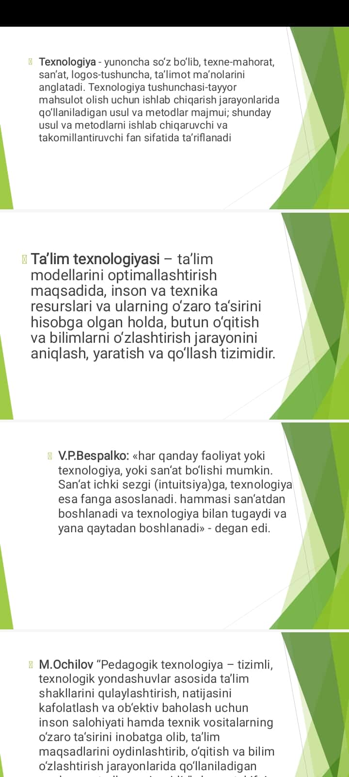 Ta’lim vositalari – ta’lim texnologiyasining tarkibi.