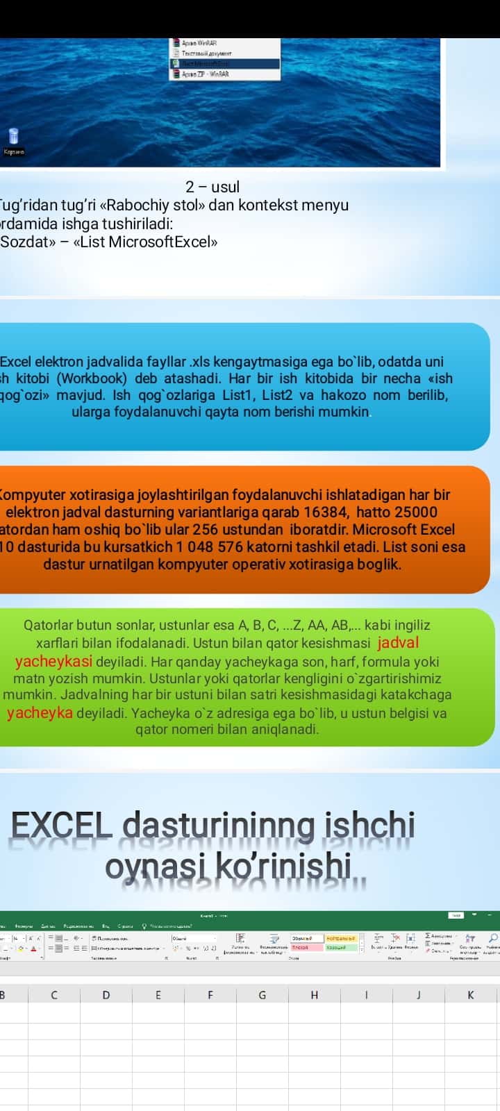 Elektron jadval bilan ishlash texnologiyasi