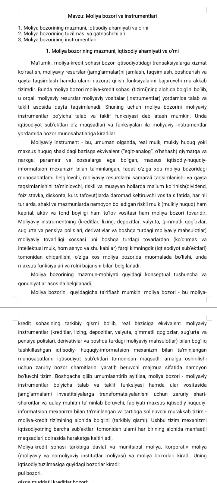 Moliya bozori va instrumentlari
