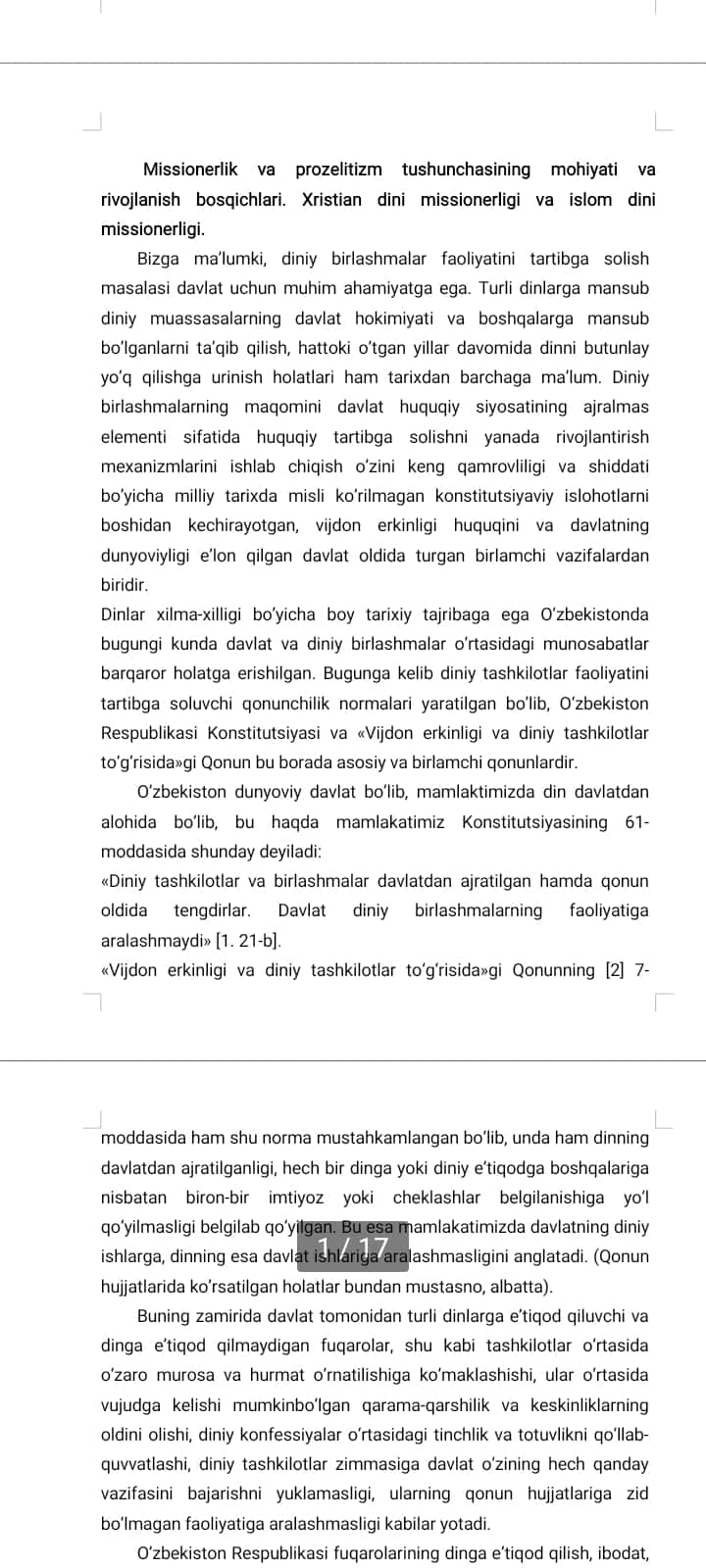 Diniy tashkilotlarning zamonaviy dunyoviy meyorlariga moslashuvining ahamiyati