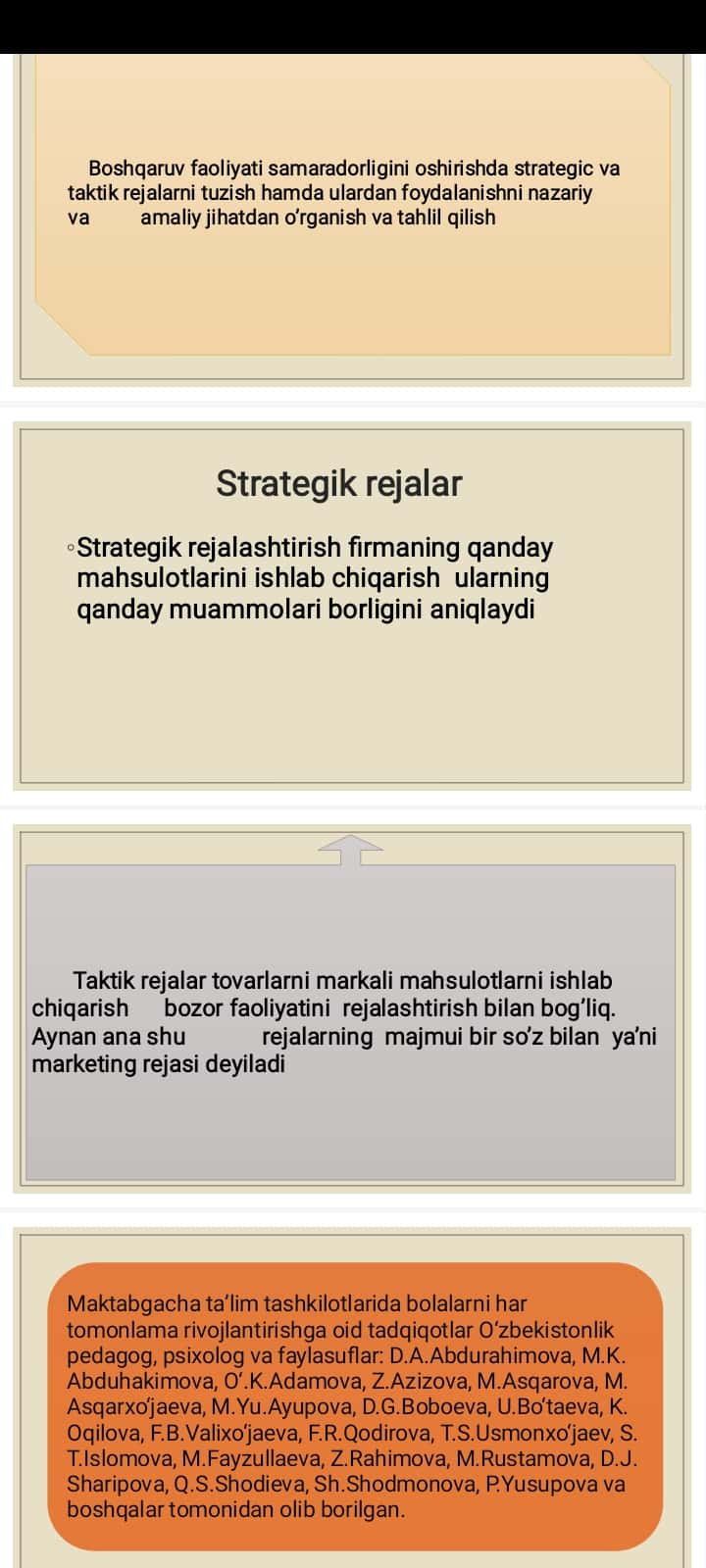 Menejment tizimida strategik va taktik rejalarmenejment