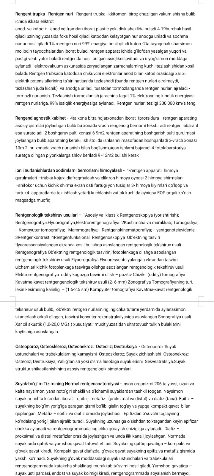 Radiologiya fanidan imtihon javoblari