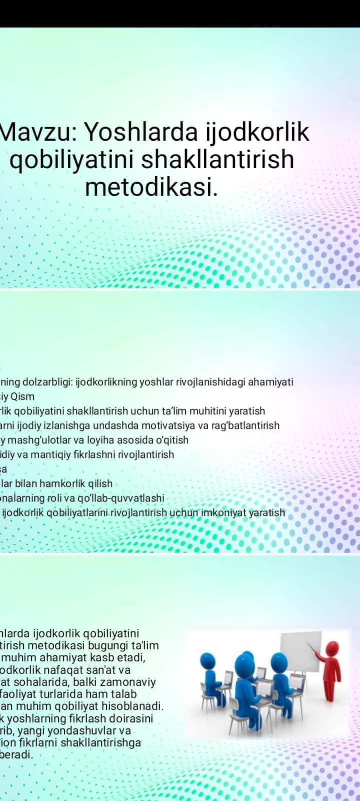 Yoshlarda ijodkorlik qobiliyatini shakllantirish metodikasi