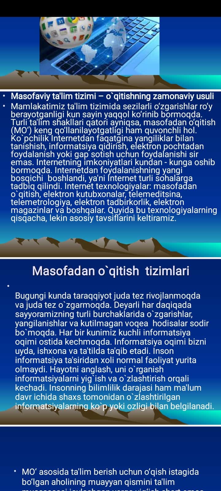 Masofadan o'qitish texnologiyalari