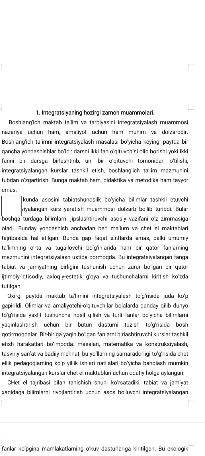 TA’LIM INTEGRATSIYASI PEDAGOGIK MUAMMO SIFATIDA