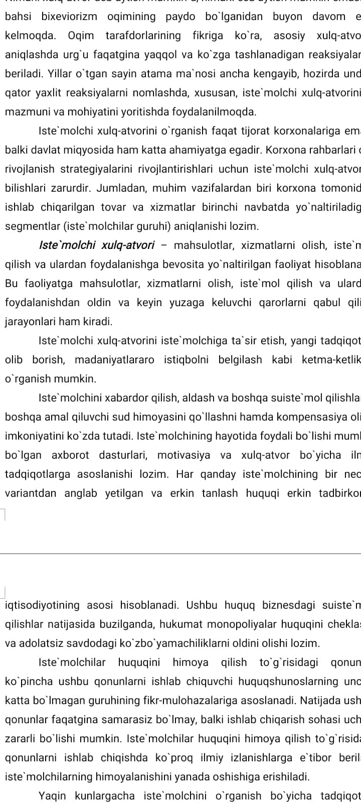Iste'molchi xulqi nazariyasing asosiy holati