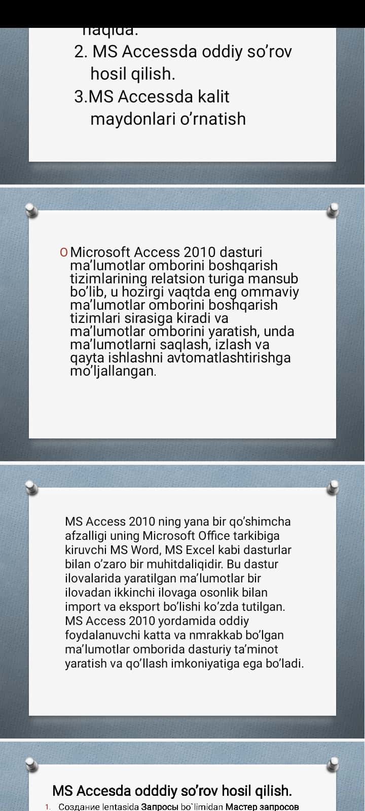 MS Acces dasturining imkoniyatlari